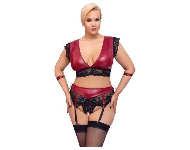 Cottelli Bondage Plus Size - csipkés melltartó szett (piros)