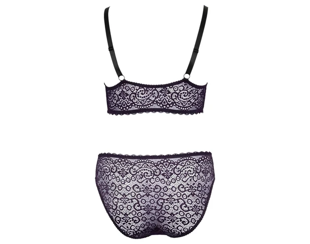 Cottelli Plus Size - áttetsző mintás melltartó szett (lila)