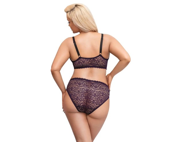 Cottelli Plus Size - áttetsző mintás melltartó szett (lila)