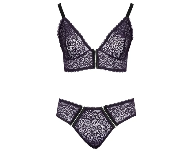Cottelli Plus Size - áttetsző mintás melltartó szett (lila)