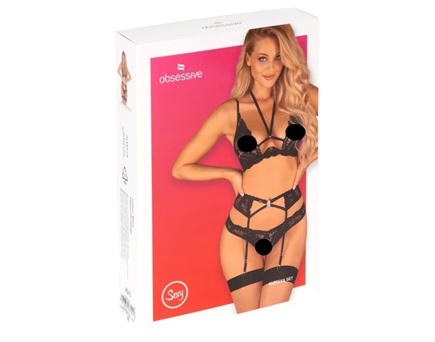 Obsessive Alessya - csipke fehérnemű szett (fekete)