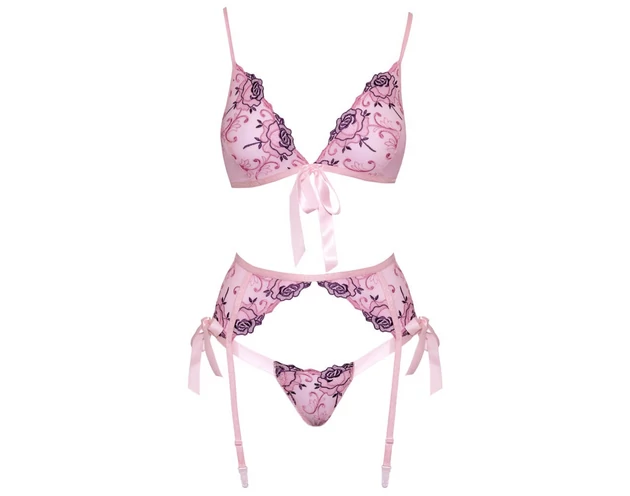 Kissable - rózsás hímzéses fehérnemű szett (pink)