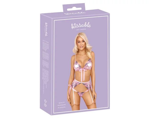 Kissable - rózsás hímzéses fehérnemű szett (pink)