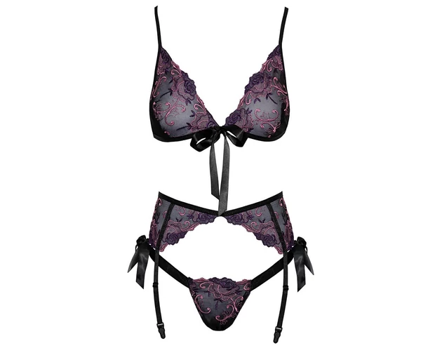 Kissable - pink-lila hímzéses melltartó szett (fekete)