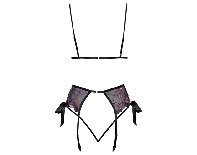 Kissable - pink-lila hímzéses melltartó szett (fekete)