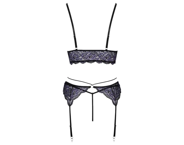 Cottelli - 3 részes csipke fehérnemű szett (fekete-viola)