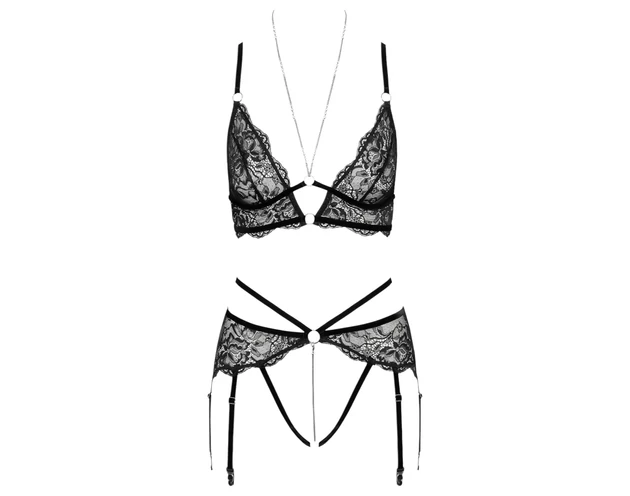 Abierta Fina - nyitott, csipke melltartó szett (fekete)