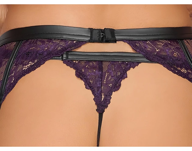 Cottelli Bondage - fehérnemű szett és kar bilincs (fekete-lila)