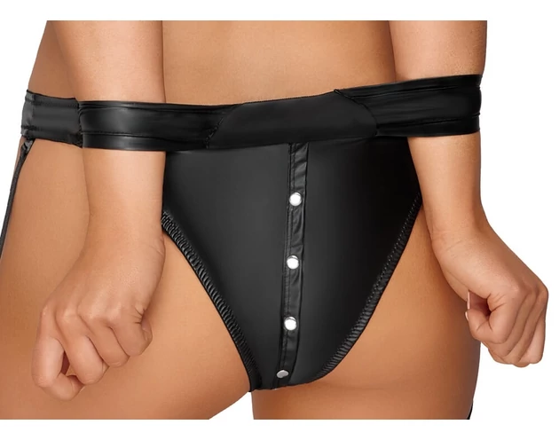 Cottelli Bondage - fényes melltartó szett bilincsekkel (fekete)