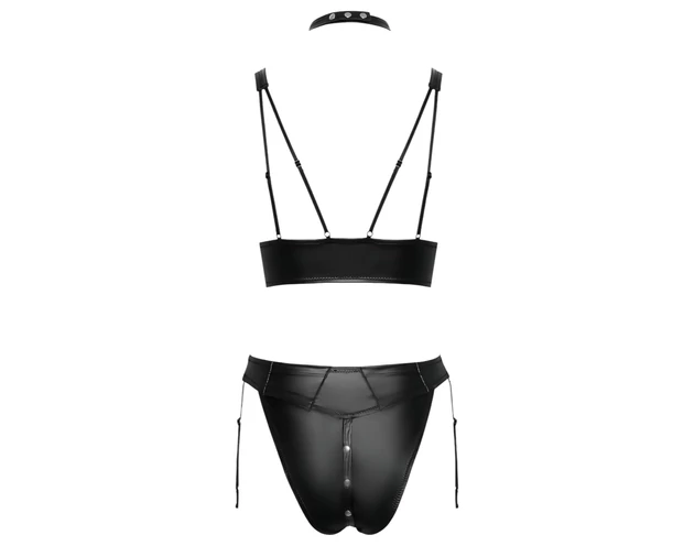 Cottelli Bondage - fényes melltartó szett bilincsekkel (fekete)