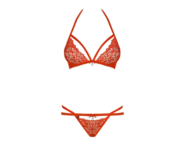 Obsessive 838-SET-3 - pántos csipke melltartó szett (piros)