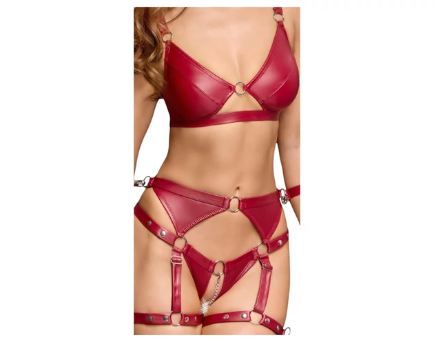 Cottelli Bondage - fényes melltartó szett és kar bilincs (piros)