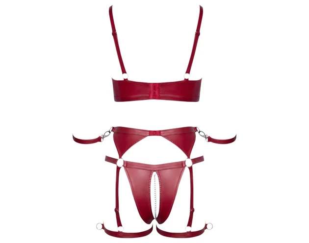 Cottelli Bondage - fényes melltartó szett és kar bilincs (piros)