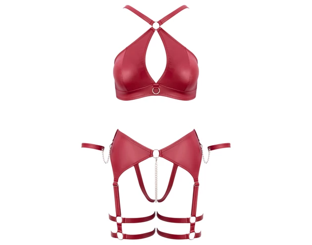 Cottelli Bondage - keresztpántos melltartó szett (piros)