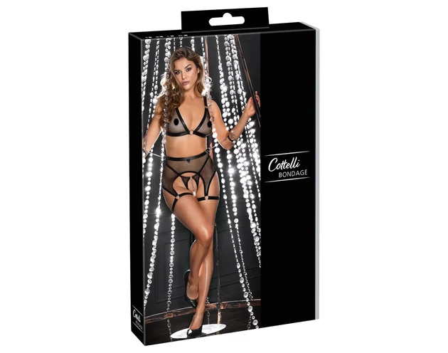 Cottelli Bondage - áttetsző, necc szett láncokkal (fekete)