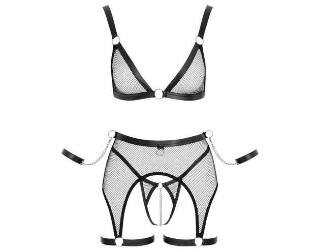 Cottelli Bondage - áttetsző, necc szett láncokkal (fekete)