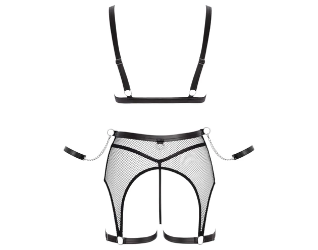 Cottelli Bondage - áttetsző, necc szett láncokkal (fekete)