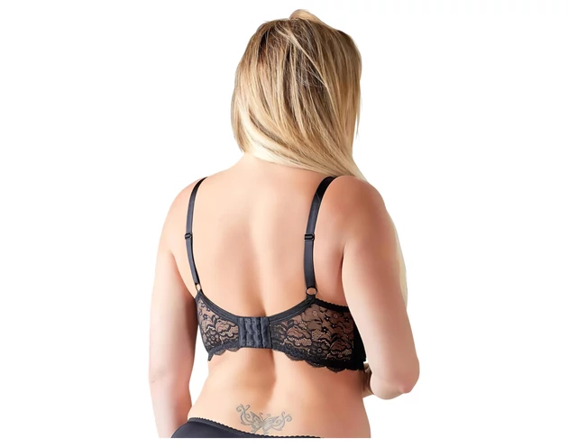 Cottelli Plus Size - pántos, gyűrűs mellemelő (fekete)