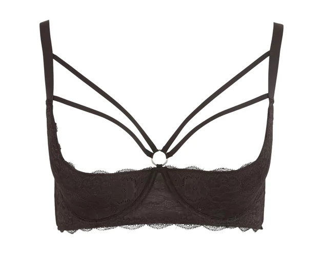 Cottelli Plus Size - pántos, gyűrűs mellemelő (fekete)