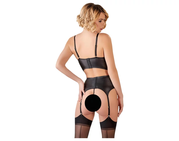 Abierta Fina - szikrázó pántos-csipkés fehérnemű szett (fekete)