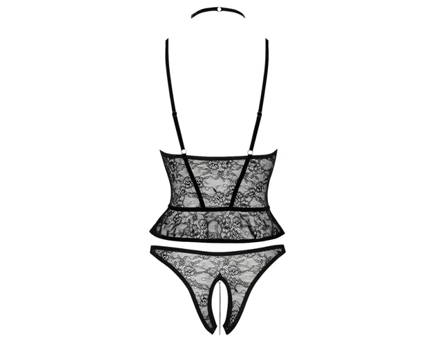 Abierta Fina - nyitott tanga és fűző (fekete)