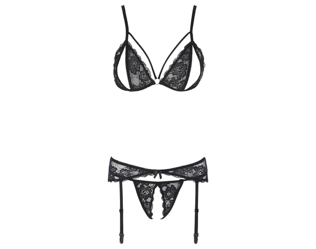 Cottelli - nyitott, csipke fehérnemű szett (fekete)