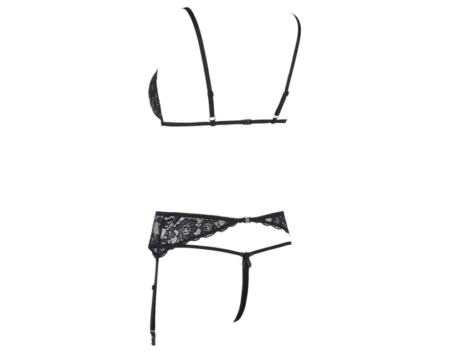 Cottelli - nyitott, csipke fehérnemű szett (fekete)
