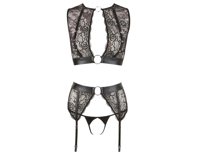 Cottelli Bondage - csipkés fehérnemű szett (4 részes)