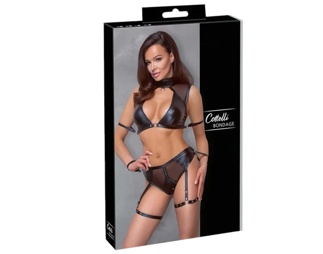 Cottelli Bondage - Melltartó szett hálós betéttel (fekete)