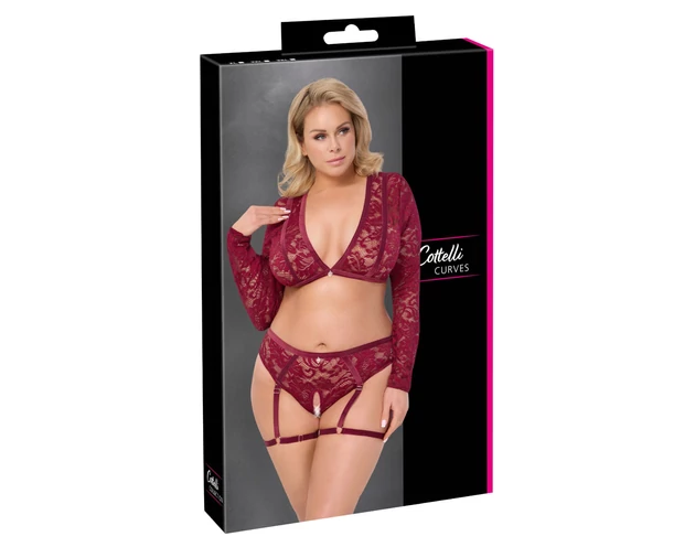 Cottelli Curves - hosszú ujjú csipke szett (piros)