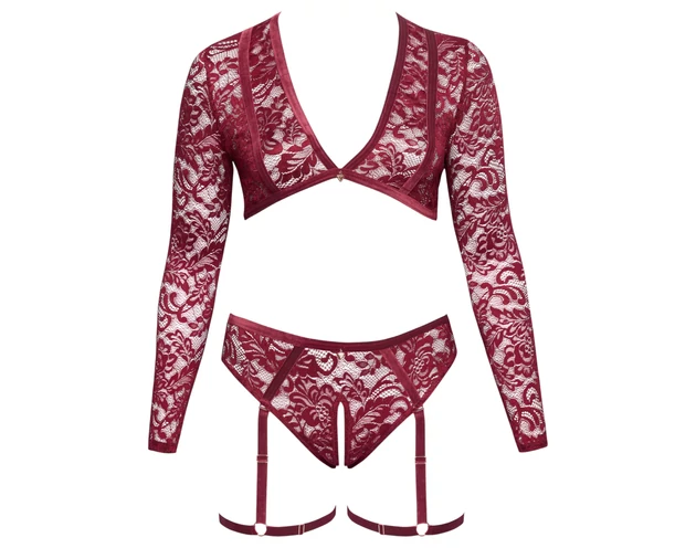 Cottelli Curves - hosszú ujjú csipke szett (piros)