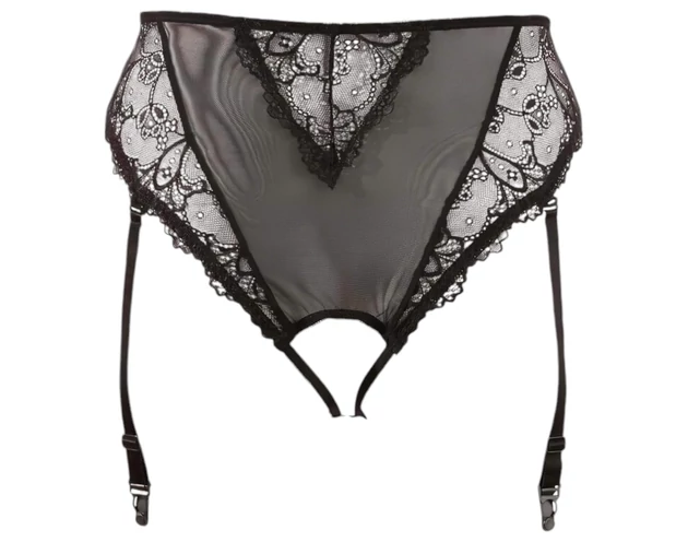 Cottelli Plus Size - csipke harisnyatartós bugyi (fekete)
