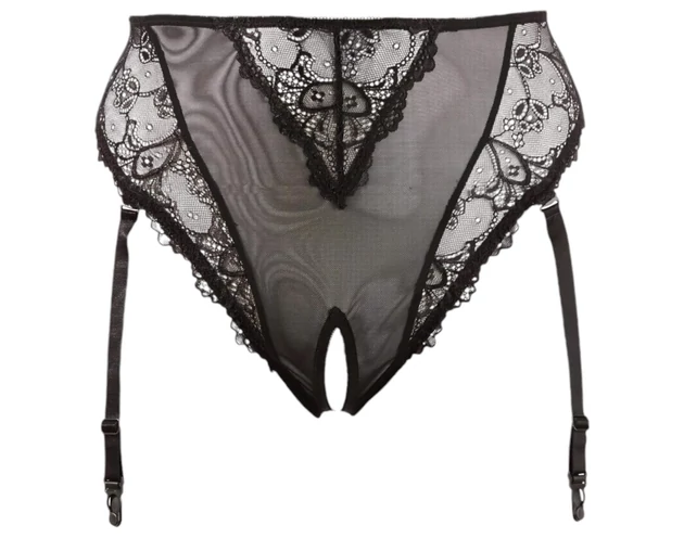 Cottelli Plus Size - csipke harisnyatartós bugyi (fekete)
