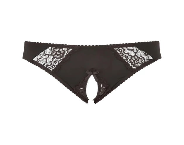 Cottelli Plus Size - csipkés, nyitott bugyi (fekete)