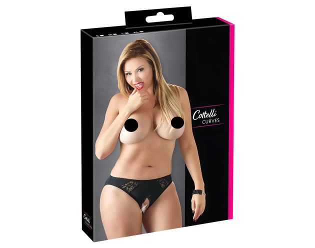 Cottelli Plus Size - csipkés, nyitott bugyi (fekete)