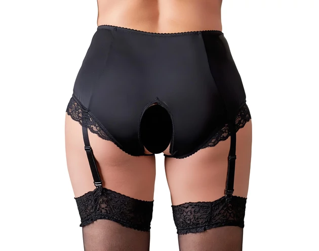 Cottelli Plus Size - harisnyatartós nyitott bugyi (fekete)