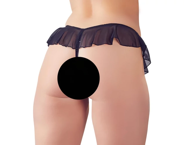 Cottelli - nyitott, gyöngyös fodros tanga (fekete)