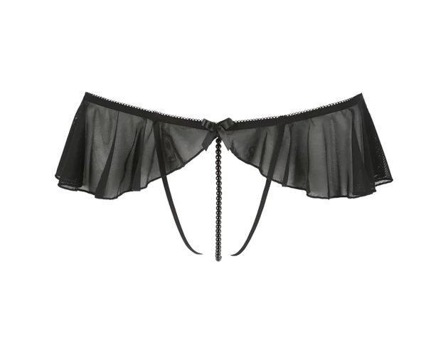 Cottelli - nyitott, gyöngyös fodros tanga (fekete)