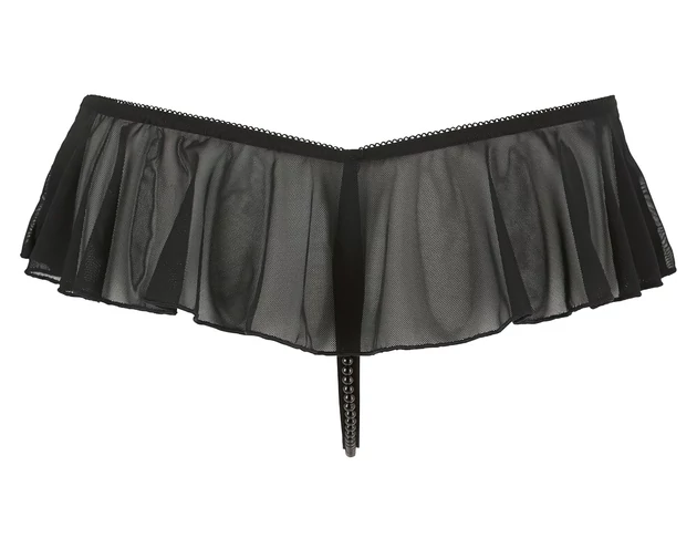 Cottelli - nyitott, gyöngyös fodros tanga (fekete)