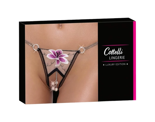 Cottelli - luxus, hímzett liliom tanga (fekete-fehér)