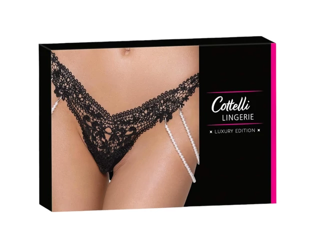 Cottelli - luxus, hímzett gyöngyös tanga (fekete)