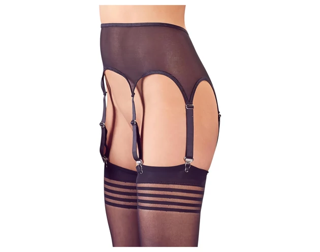 NO:XQSE - csíkos harisnya harisnyatartóval (fekete)