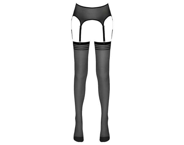 NO:XQSE - csíkos harisnya harisnyatartóval (fekete)