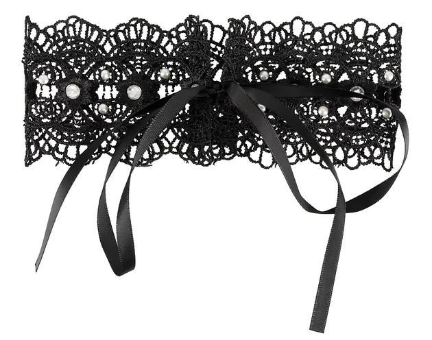 Cottelli - Gyöngyös, strasszos csipke gallér (fekete)