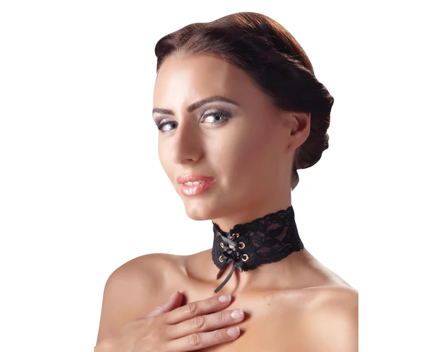 Cottelli - Széles, fűzős csipke nyakpánt (fekete)