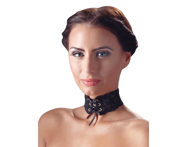 Cottelli - Széles, fűzős csipke nyakpánt (fekete)