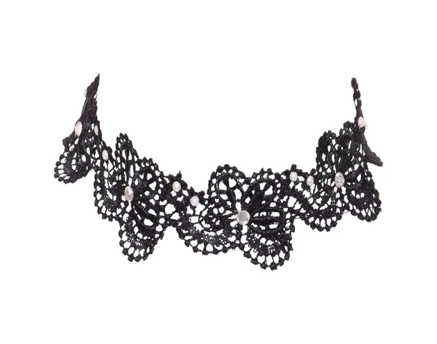 Cottelli - csipkés, gyöngyös nyakpánt (fekete)