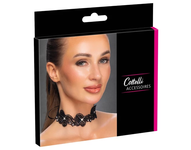 Cottelli - csipkés, gyöngyös nyakpánt (fekete)