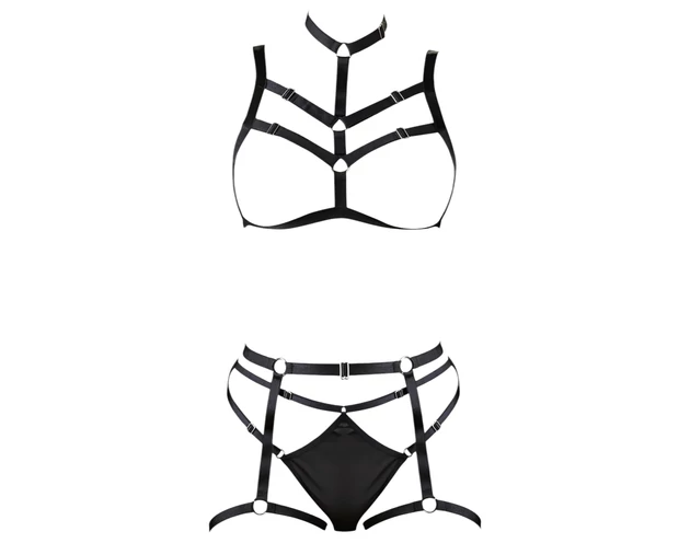 Cottelli - dísz testhám fehérnemű trió - fekete (S-L)