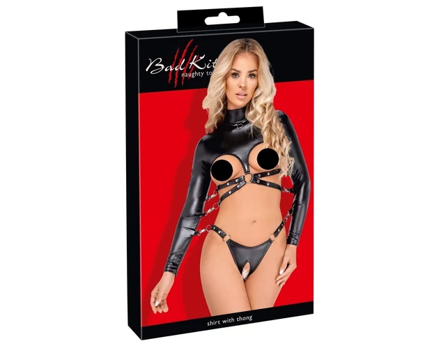 Bad Kitty - nyitott mellű bondage szett (fekete)